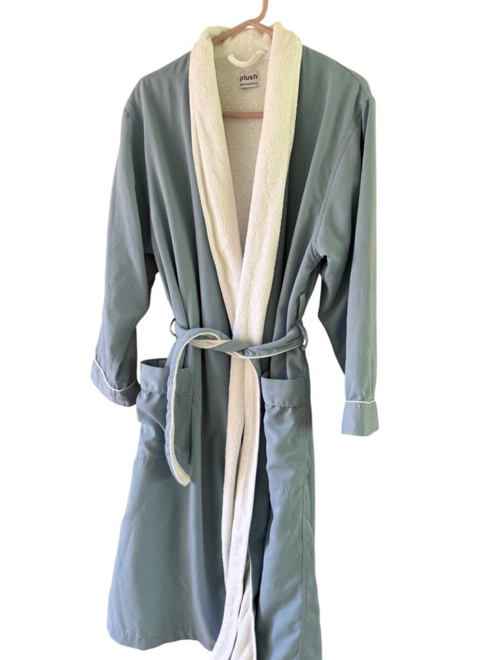 Plush Necessities Luxury Womens Spa Robe Size M Aqua Self Wrap Matching Belt - Picture 2 of 10
